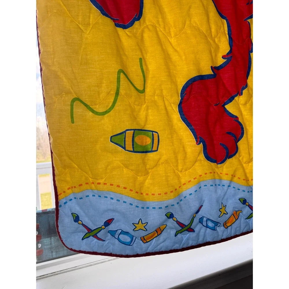 Y2K Sesame Street Elmo Comforter Toddler Size Yellow Quilt Crayon Primary Colors